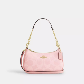 COACH Teri Shoulder Bag In Signature Canvas Powder Pink CAL51 Outlet